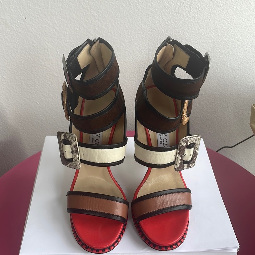 Jimmy Choo Multicolor Kaya Triple Buckle Platform Sandal